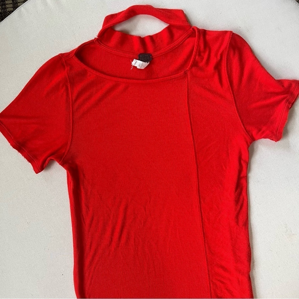 We The Free G+L+ Vibrant Red Ribbed Top w/ Mock Collar Women’s Fitted Stretchy